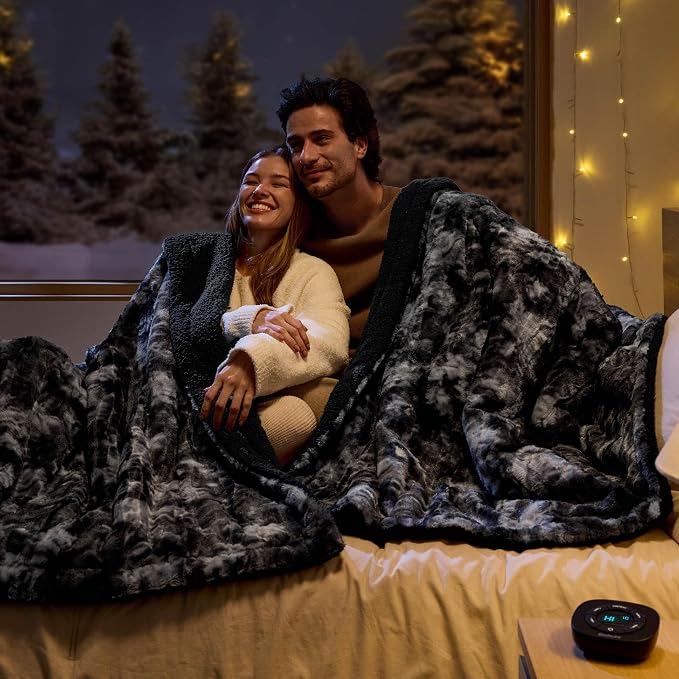 Bedsure Faux Fur Electric Blanket Queen Size, Dual Control Heated Blanket Queen - Image 6