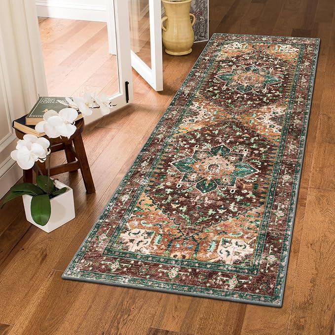 Yamaziot Washable Runner Rug, 2x5 Non-Slip Boho Vintage Hallway Kitchen Rug | - Image 7