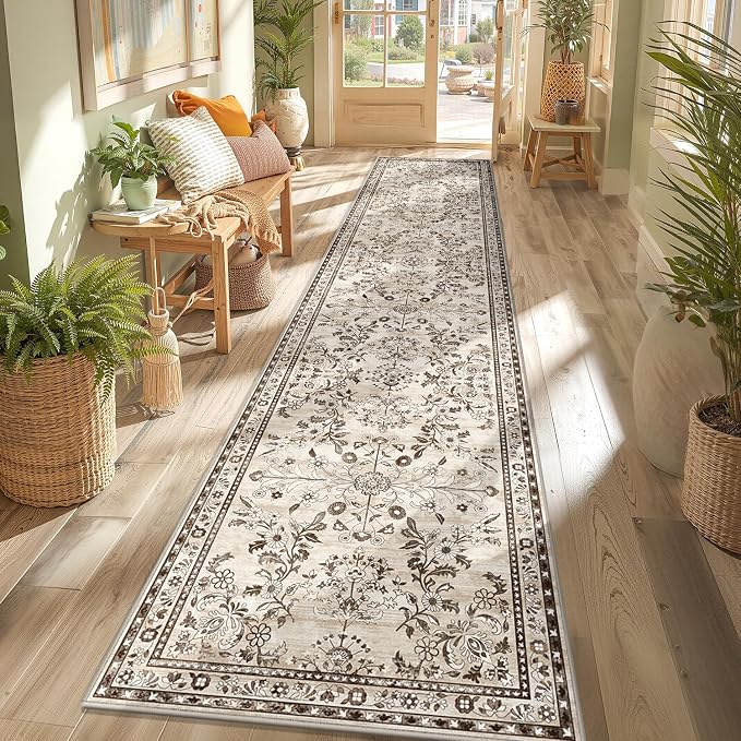 Yamaziot 2x10 Washable Hallway Runner Rug Non Slip Floral Carpet, Stain by Yamaziot