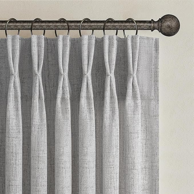 Thick Linen Light Grey Pinch Pleated Curtains 84 Inches Long - Image 2