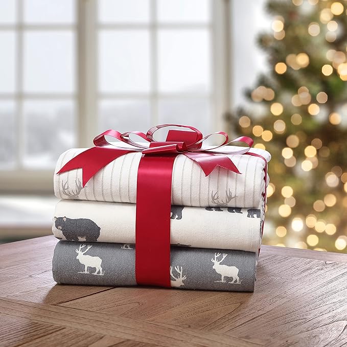 Eddie Bauer - King Sheets, Cotton Flannel Bedding Set, Brushed For Extra Softness, Cozy Home Decor (Elk Grove, King)
