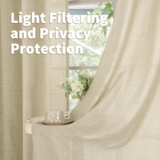 YoungsTex Warm Beige Linen Curtains 40 Inch Length, Short Light Filtering Drapes - Image 3