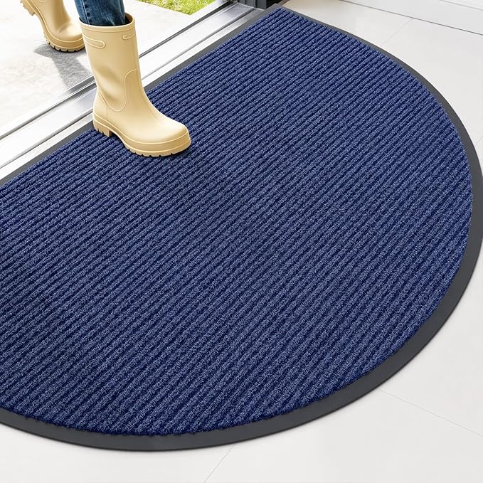 OLANLY Half Circle Front Door Mat 47x30, Waterproof Heavy-Duty Doormat | Blue by OLANLY