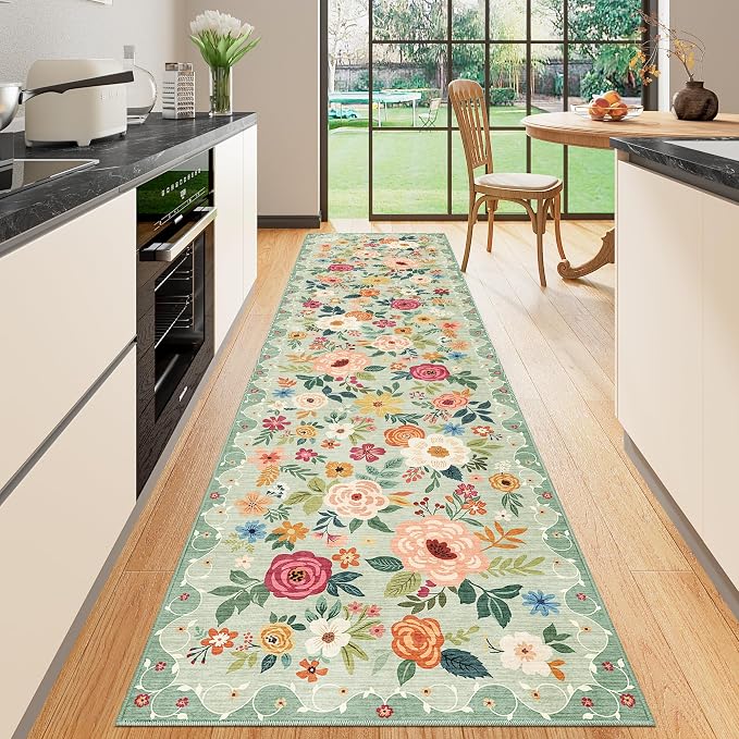 DUKINO 2.6x10 Runner Rug for Hallway, Washable Kitchen Rugs Non Slip, Low Pile by DUKINO