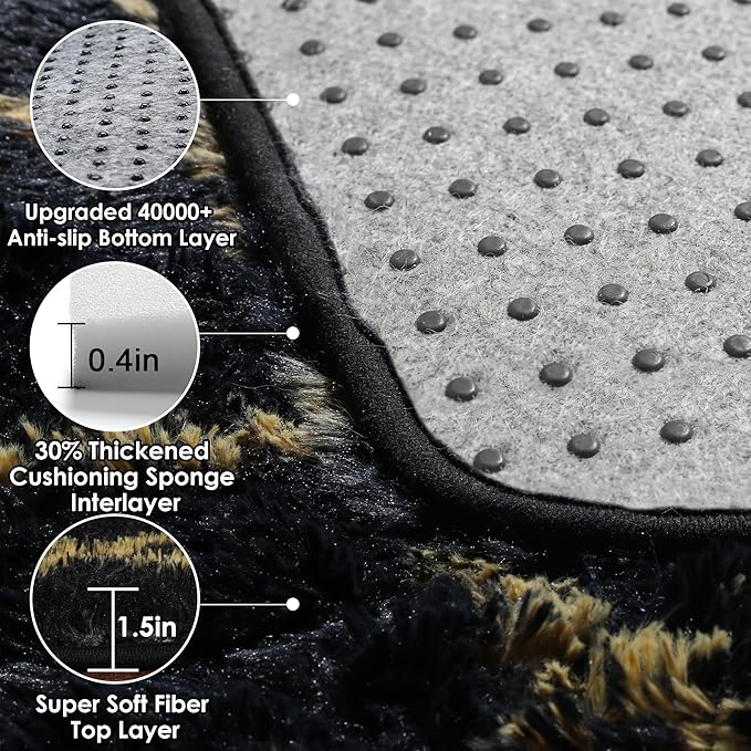 8x10 Area Rugs for Living Room, Fluffy Black and Gold Bedroom Geometric Rug | - Image 5