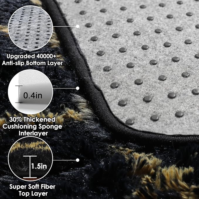 7x9 Area Rugs for Living Room Bedroom, Fluffy Black and Gold Geometric Rug | - Image 5
