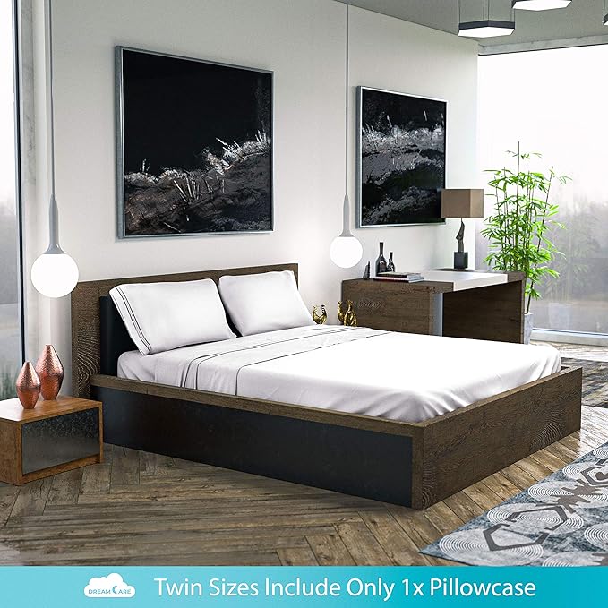 DREAMCARE Twin XL Sheet Sets – 3pcs Cooling Sheets – up to 15” Deep Pocket Twin XL Sheets Set – Hotel Luxury Sheets & Pillowcases – Superior Softness 100% Fine Microfiber with Side Pocket – White
