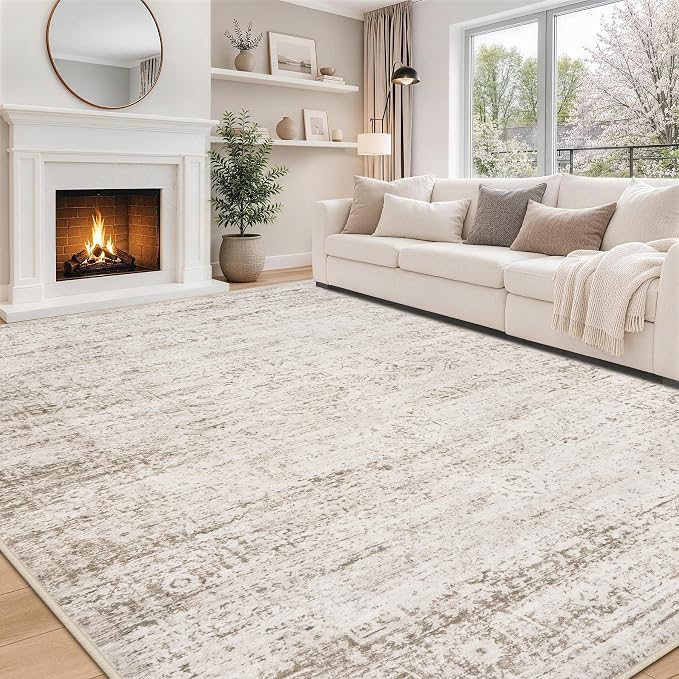 9x12 Area Rugs for Living Room Bedroom Dining Room Washable Beige Ivory | Soft by Aelenmu