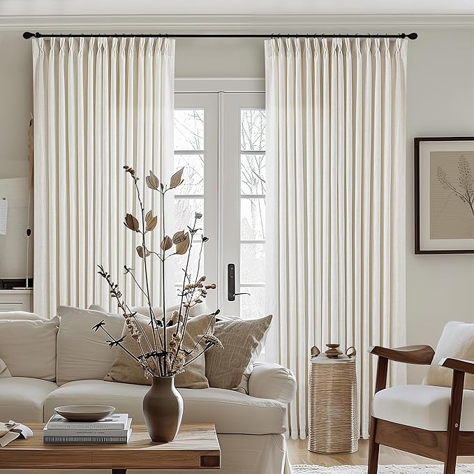 Natural Extra Wide Pinch Pleat 100 x 102 Inch Linen Curtains | Cream Ivory - Image 6