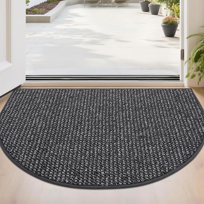 BEQHAUSE Dirt Trapper Door Mat 24" x 36" Half Circle Non Slip, Charcoal | by BEQHAUSE