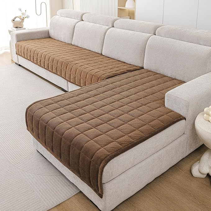 Velvet Couch Covers for Sectional Sofa Washable, Non-Slip L Shaped Sectional - Image 2