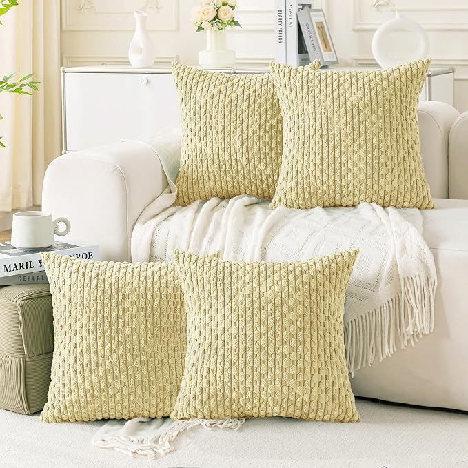 Set of 4 Pale Yellow Decorative Throw Pillow Covers 16x16 Inch Corduroy Pillow by Cozoomy