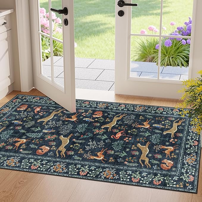 DUKINO 2x4 Rug for Entryway, Animal Washable Rug for Kitchen, Low Pile by DUKINO