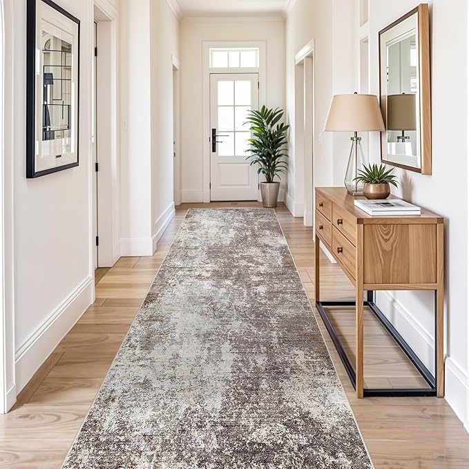 4x12 Ft Hallway Runner Rug, Non-Slip Washable | Soft low-pile texture. Modern - Image 3