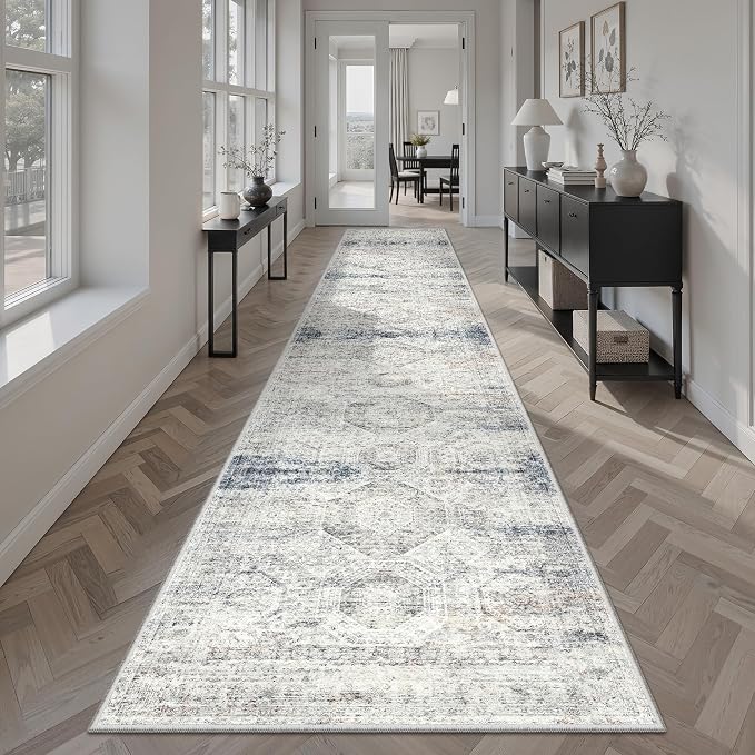 Soalmost Runner Rug 2x12 Washable Hallway Kitchen Runners Blue/Ivory | Non-Slip by Soalmost