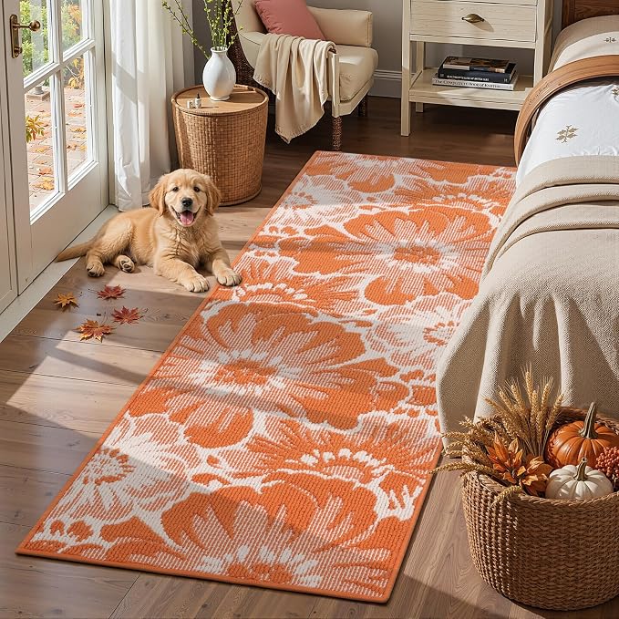 Findosom Fall Runner Rug 2x6, Non Slip High-Low Textured Floral Washable Runner - Image 5