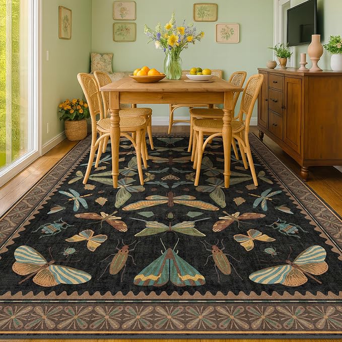 Living Room Rug Black Boho 6x9 by HazoHaus