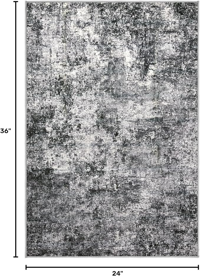 DMOYEST 2x3 Entryway Area Rug Washable Abstract Grey Small Carpet | Neutral - Image 2