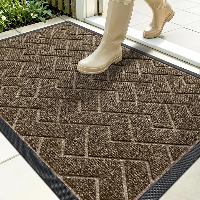OLANLY Front Door Mat Outside 35x23, All-Season Absorbent Rubber Doormat | Brown by OLANLY