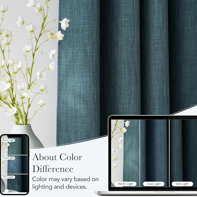NICETOWN Short Faux Linen Greyish Green Blackout Curtains 63 inches Long for Kitchen - Privacy Panels for Living Room Bedroom, Modern Farmhouse Style Easy Care Grommet Top, 2 Panels, W42 by L63