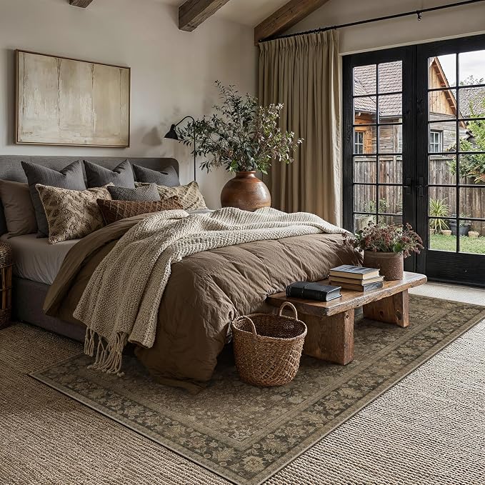 6x9 Brown Linen Look Washable Area Rug - Image 2