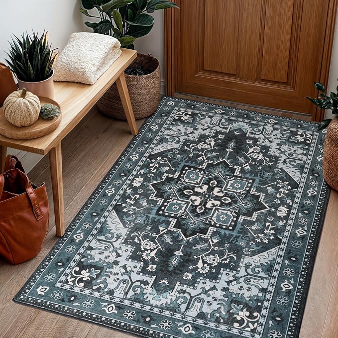 Rugflix 3x5 Entrance Rugs, Washable Dark Navy Blue Entry Small Rug | Machine - Image 9