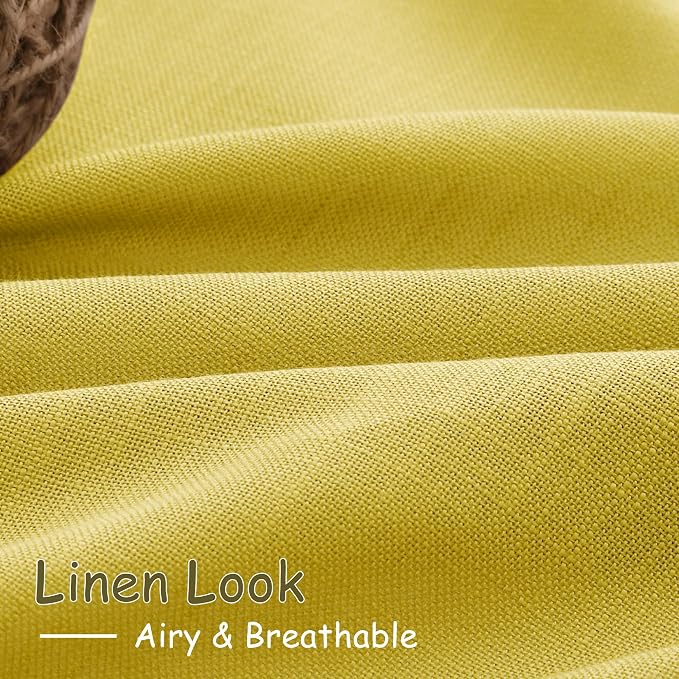 Celery Yellow Linen Curtains 90 Inches Long 2 Panel Set Back Tab Rod Pocket - Image 5