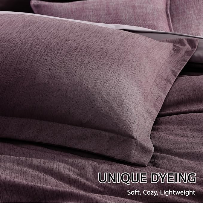 Monbix California King Comforter Set - 7 Pieces Cationic Dyeing Italian Plum Bed in a Bag Cal King Bed Sets with Comforter, Sheets, Pillowcases & Shams, Reversible Bedding Comforters Sets (108 * 92)