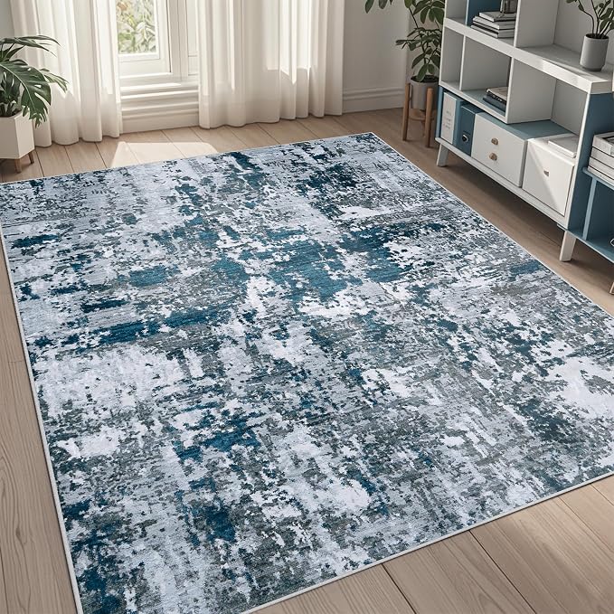 5x7 Area Rugs for Living Room Washable Bedroom Dining Room Navy Grey | Modern by Aelenmu