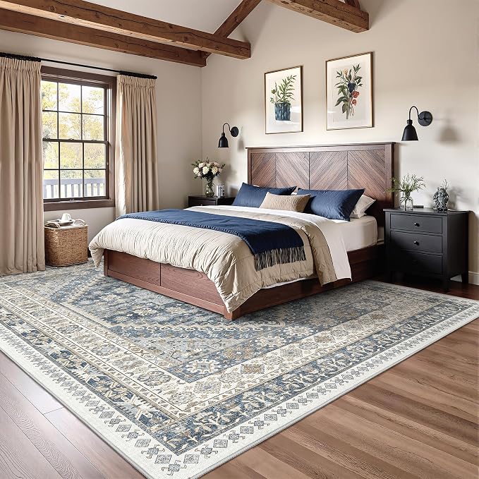 Washable Rugs 8x10 Area Rugs for Living Room, Vintage Floral Bedroom Rugs - Image 4