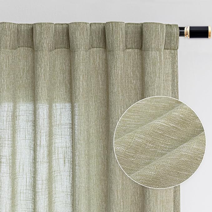 MYSKY HOME Sage Green Sheer Curtains Short Window Treatment Panels Light by MYSKYHOME