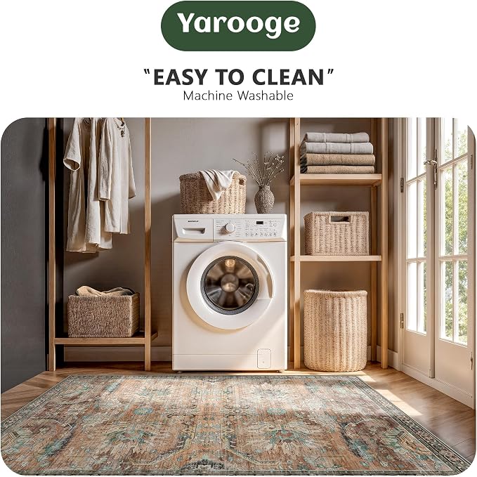 5x7 Area Rugs, Vintage Retro Soft Washable Rug, Non-Slip Low Pile Rugs - Image 5