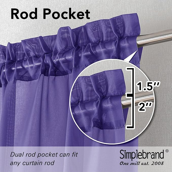 Simplebrand Purple Sheer Curtains 63 Inch Length 2 Panels, Rod Pocket Solid - Image 3