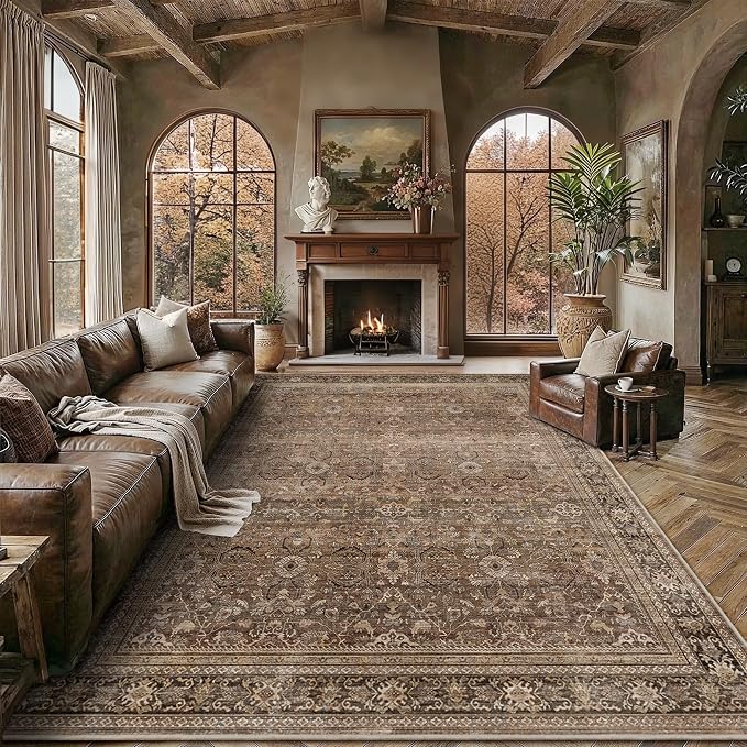 Schweek 8x10 Brown Area Rugs Washable Vintage Large Rug by Schweek