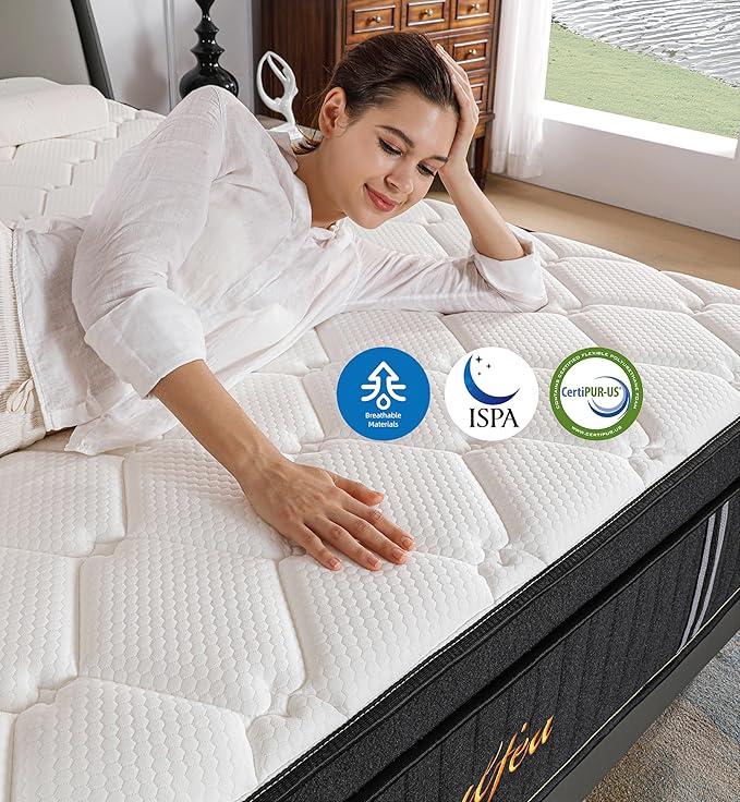 Queen Mattress,12 Inch Queen Size Mattresses Memory Foam Hybrid Black Mattress in a Box,with Provide Support and Improve Sleep Mattresses,Medium Firm,CertiPUR-US.