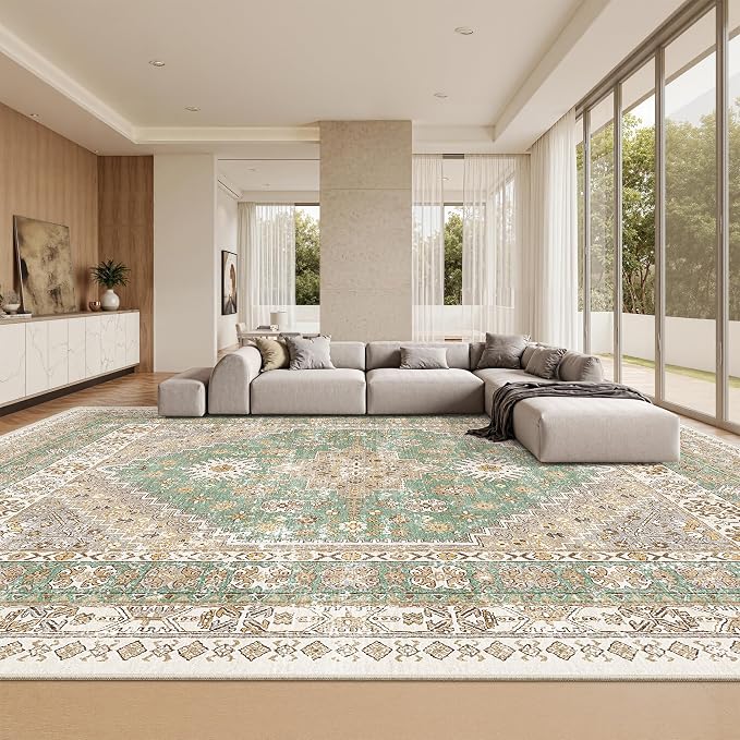 10x14 Area Rugs for Living Room, Large Washable Rug, Dining Room, Low Pile by Zesthome