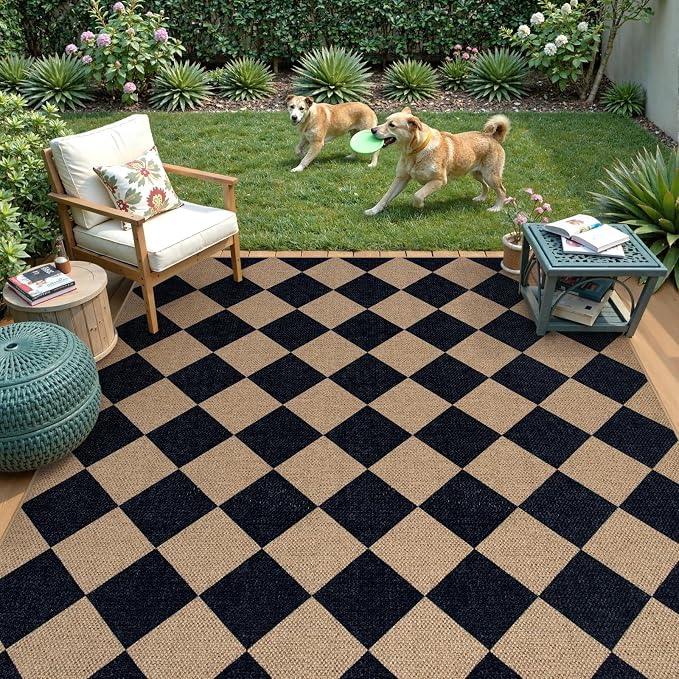 Lahome Checkered Easy Jute 5x7 Outdoor Rug, Washable Rugs - Image 7