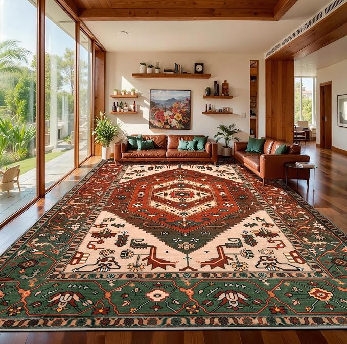 SERISSA 9x12 Washable Non Slip Boho Area Rug by SERISSAHomeDecorCollection