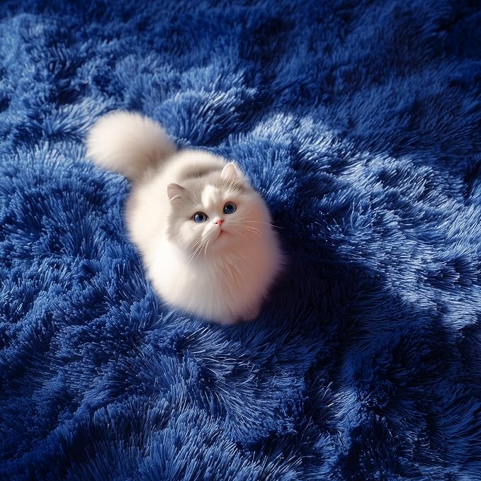 Fluffy Navy Rugs for Bedroom 4x6 Ft Soft Shaggy Blue Carpet for Living Room | - Image 9