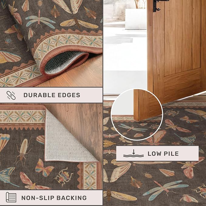 Vintage Insect Moth Runner Rug 3x12, Washable Non Slip Carpet - Image 4
