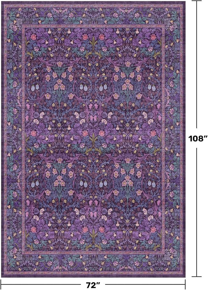Plum Purple Floral Area Rug 6x9 - Image 2