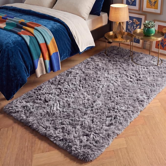 Grey Small Bedroom Rugs 2x4 Ft, Plush Washable Runner Rugs by PAGISOFE
