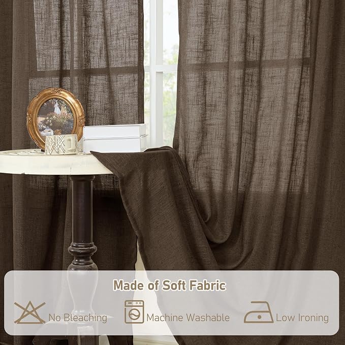 Semi Sheer Linen Curtains 45 Inches Long, Linen Textured Light Filtering Panels - Image 9