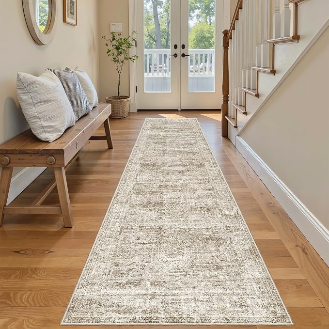 Soalmost Washable Runner Rug 2'6"x8' Kitchen Hallway Runners Brown | Soft - Image 3