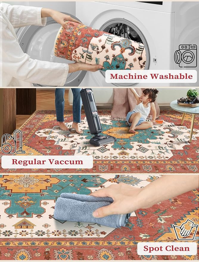 SERISSA 2'6"x8' Washable Non Slip Boho Runner Rug - Image 2