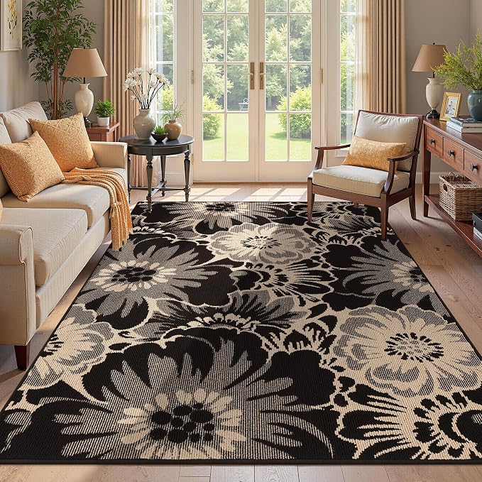 Findosom Washable Area Rug 5x7, Non Slip High-Low Textured Floral Rugs by Findosom