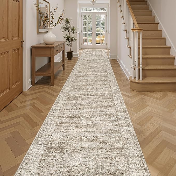 Soalmost Hallway Runner Rug 2'6" x 14' Washable Long Kitchen Rugs Brown | by Soalmost