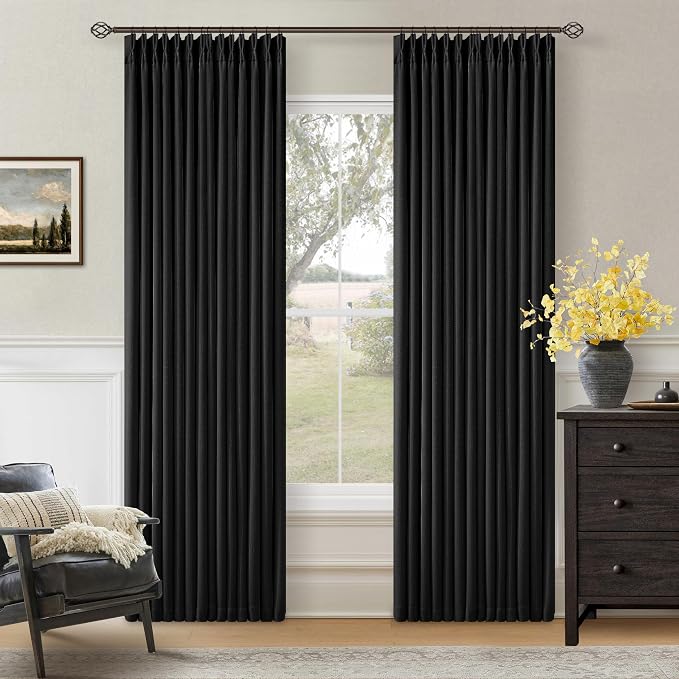 Black 80 Inch Pinch Pleated 100% Blackout Curtains by Twodrapes