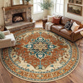 RELEANY Washable Area Rug, Round 8ft, Water Repellent, Pet Friendly, Vintage by RELEANY
