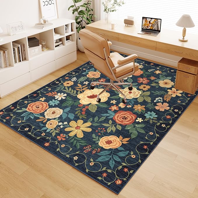 DUKINO 4x5 Area Rug for Entryway, Floral Washable Rug Non Slip, Lightweight - Image 8